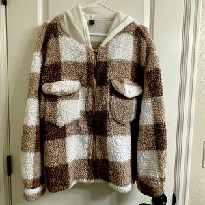 SHEIN Full Zip Hooded Sherpa Hoodie/Jacket